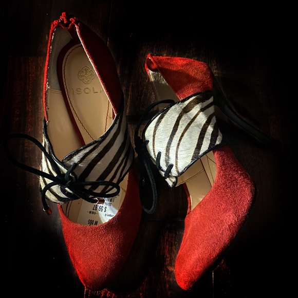 Isola Red and Zebra Print Heels - Picture 1 of 3